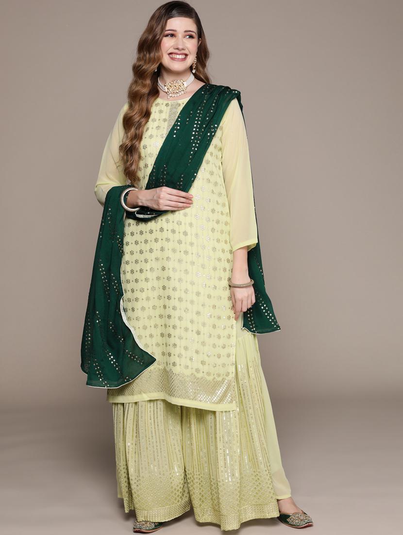 round neck kurta dupatta set - 19657318 -  Zoom Image - 0