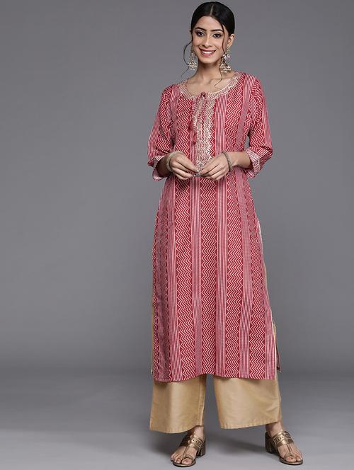 maroon printed straight kurta - 19657650 -  Standard Image - 0