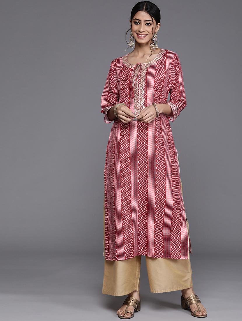 maroon printed straight kurta - 19657650 -  Zoom Image - 0