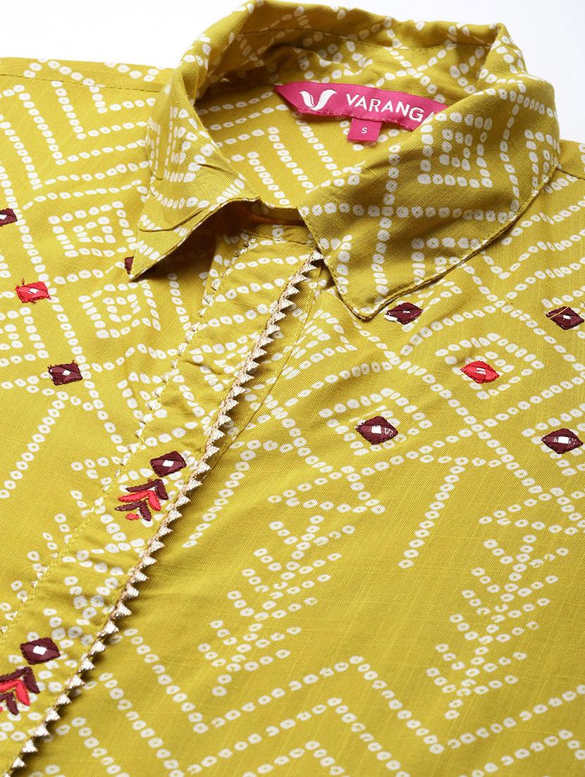 mustard bandhani printed high-low kurta - 19657988 - Standard Image - 3
