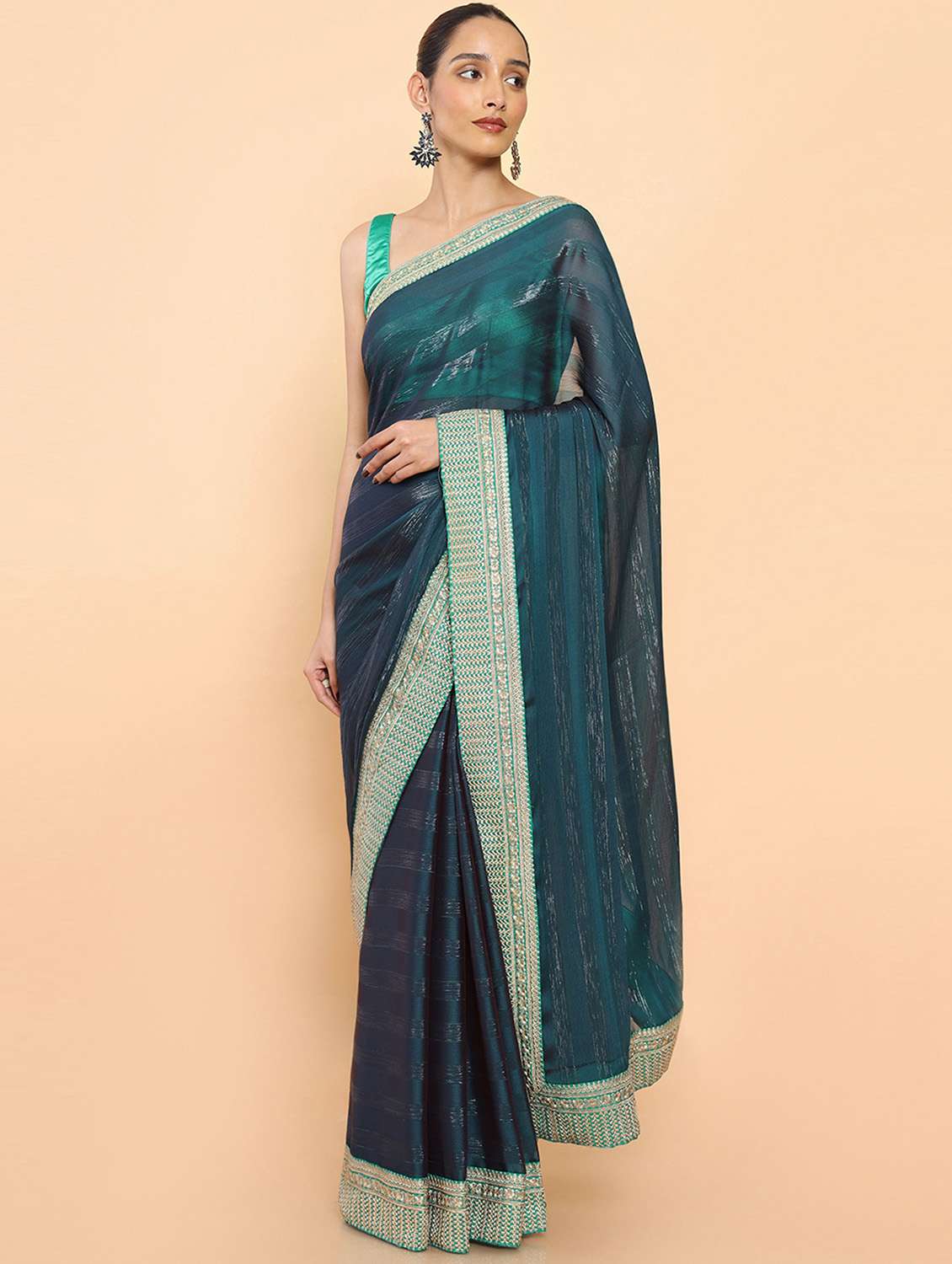 women's self design indigo colored saree