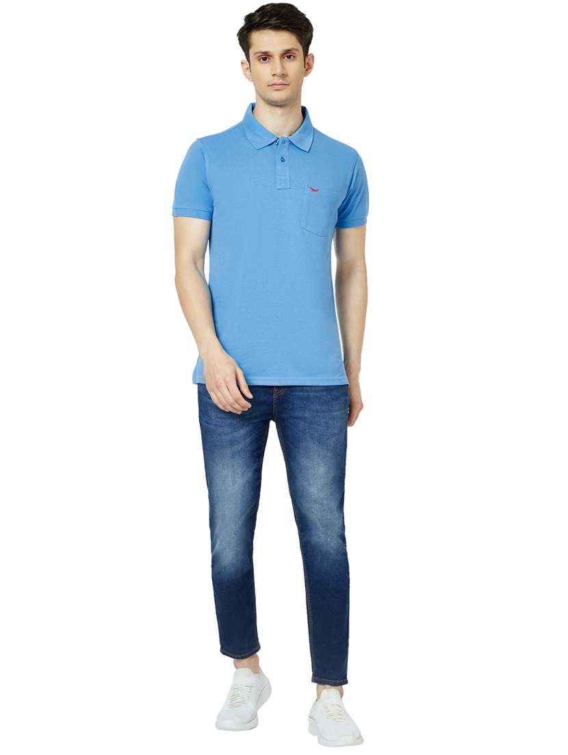 blue solid cotton polo t-shirt - 19660156 -  Standard Image - 3
