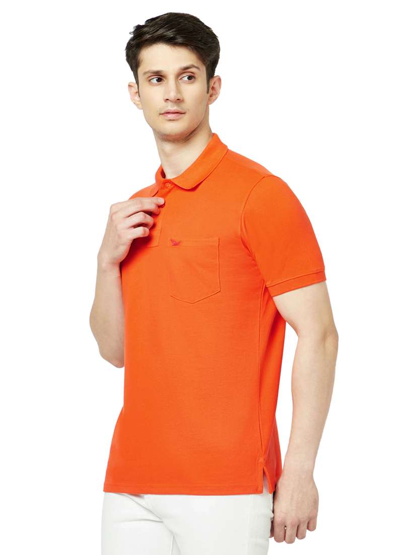 orange solid cotton polo t-shirt - 19660162 - Zoom Image - 0