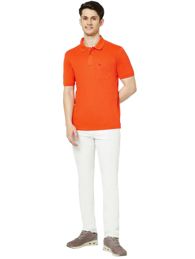 orange solid cotton polo t-shirt - 19660162 - Standard Image - 3