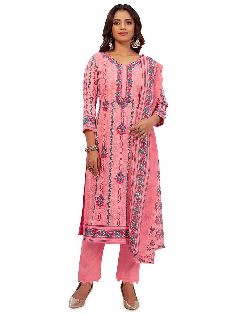 pink printed unstitched suit set