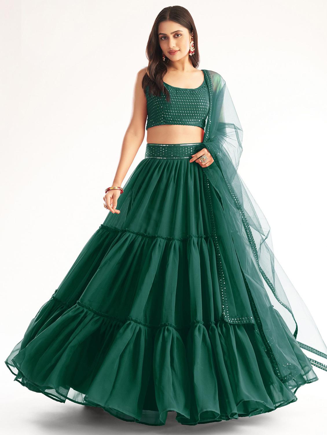 green sequins flared lehenga - 19660601 - Zoom Image - 0