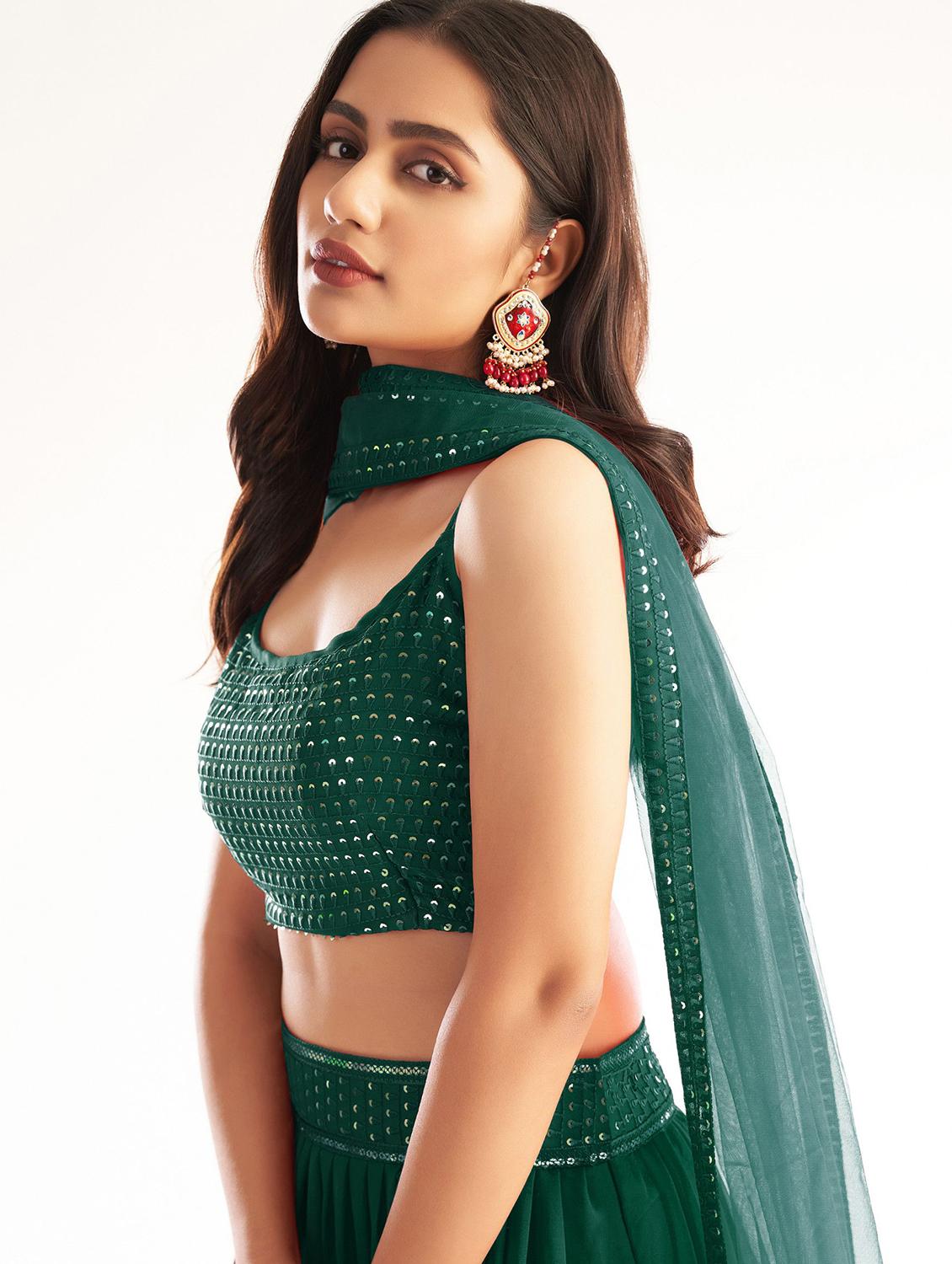 green sequins flared lehenga - 19660601 - Standard Image - 3