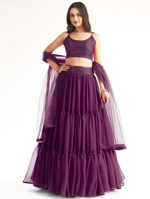 purple sequins flared lehenga - 19660602 - Standard Image - 0