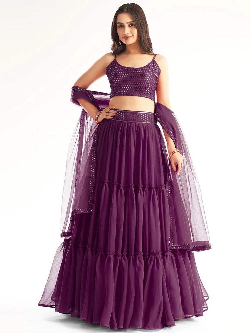 purple sequins flared lehenga - 19660602 - Zoom Image - 0
