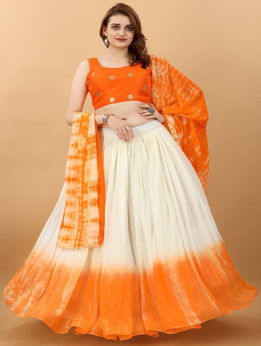 orange shibori flared lehenga - 19660608 - Zoom Image - 0