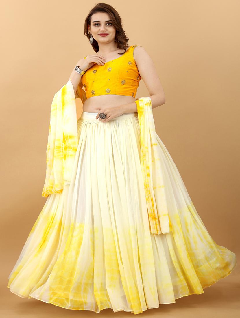 yellow shibori a-line lehenga - 19660610 - Zoom Image - 0