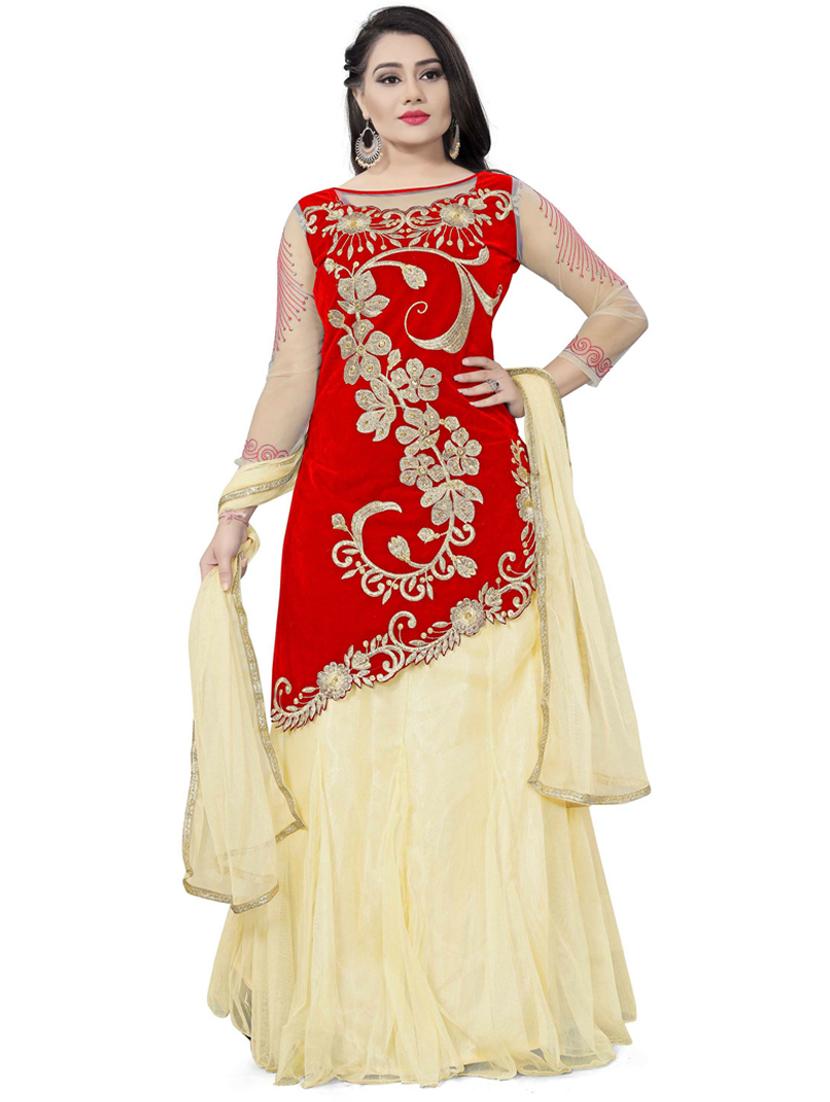 embroidered flared semi-stitched lehenga - 19661033 -  Zoom Image - 0