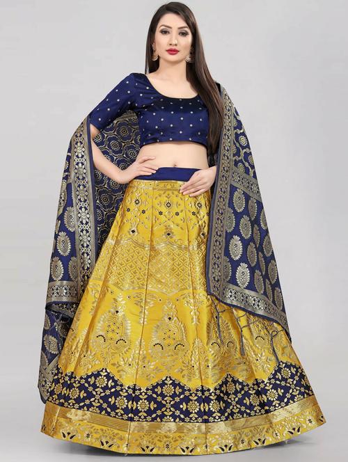 brocade self designed flared semi-stitched lehenga - 19661038 -  Standard Image - 0