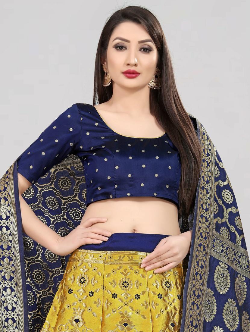 brocade self designed flared semi-stitched lehenga - 19661038 - Standard Image - 3
