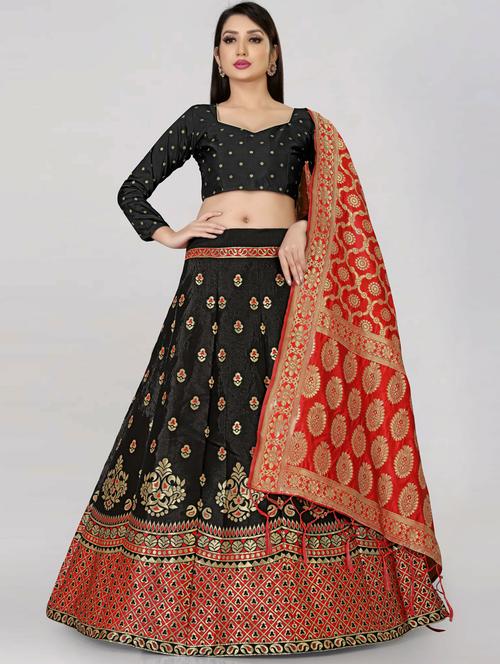 brocade self designed flared semi-stitched lehenga - 19661411 -  Standard Image - 0