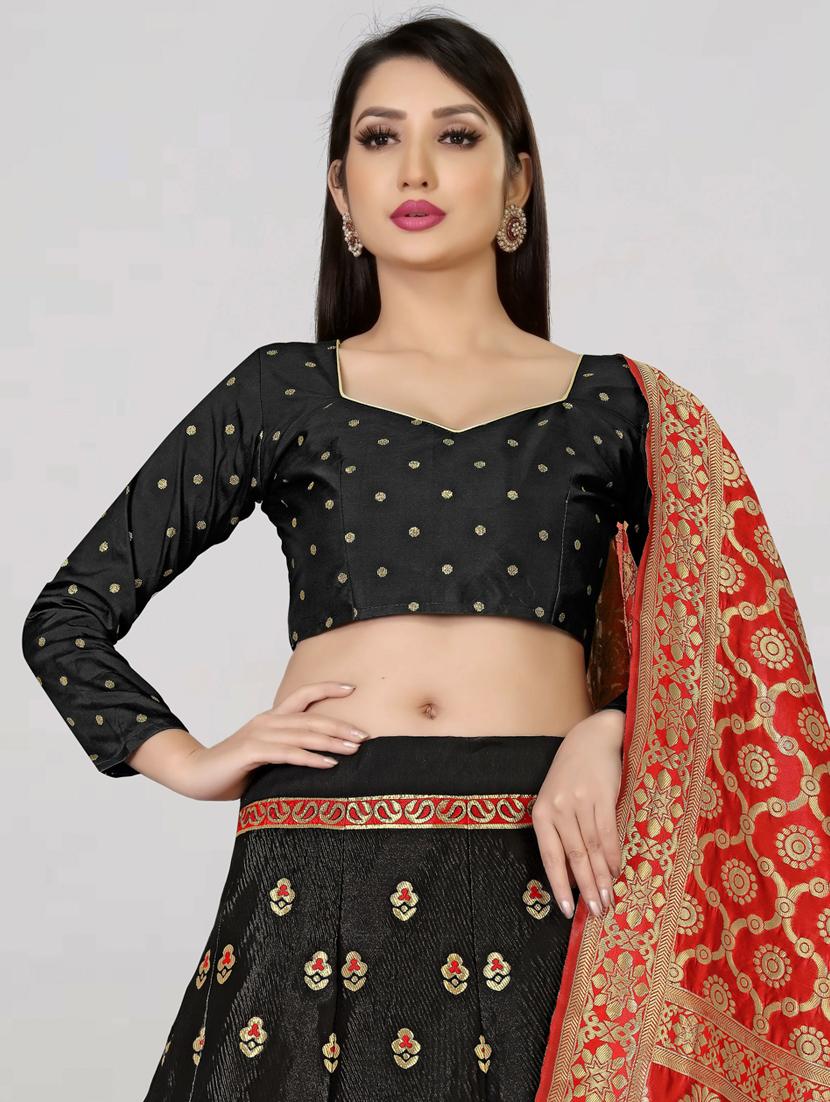 brocade self designed flared semi-stitched lehenga - 19661411 - Standard Image - 3