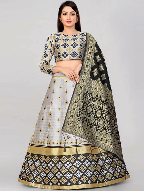 pearl grey cotton blend flared lehenga - 19661455 - Standard Image - 0