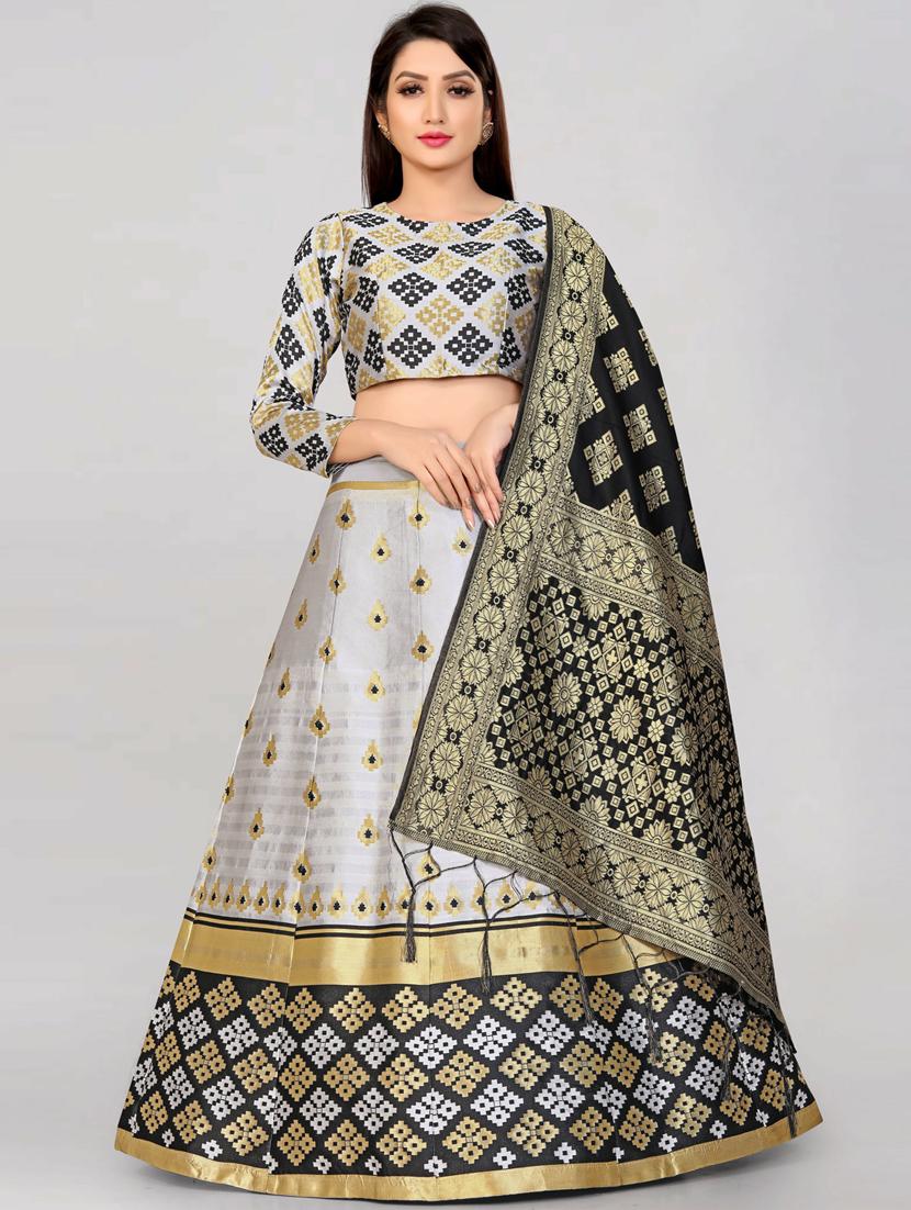 pearl grey cotton blend flared lehenga - 19661455 - Zoom Image - 0