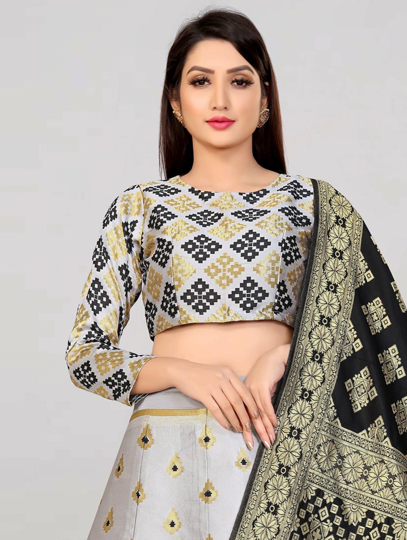 pearl grey cotton blend flared lehenga - 19661455 - Standard Image - 3