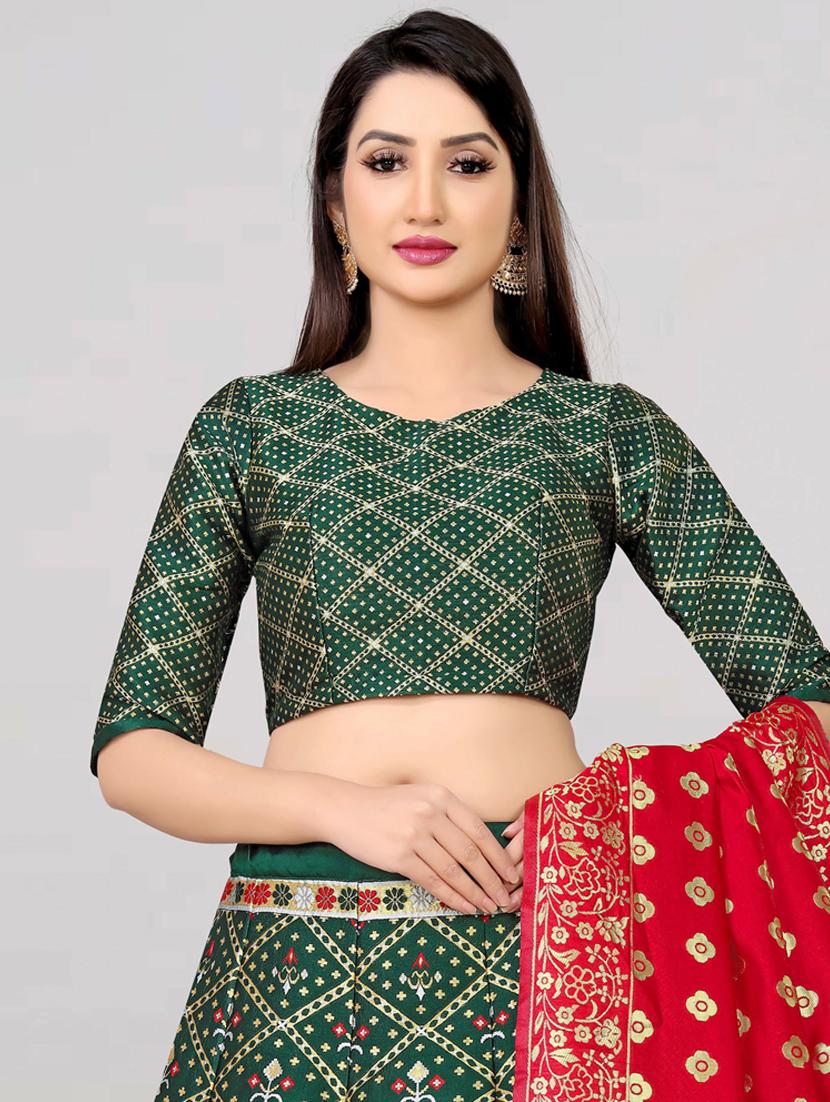 bottle green cotton blend flared lehenga - 19661460 - Standard Image - 3