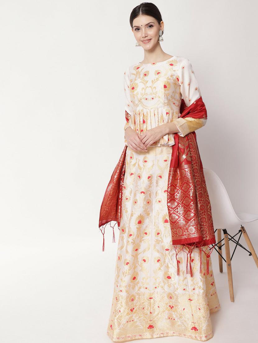 banarasi self designed flared semi-stitched lehenga - 19661650 - Standard Image - 3