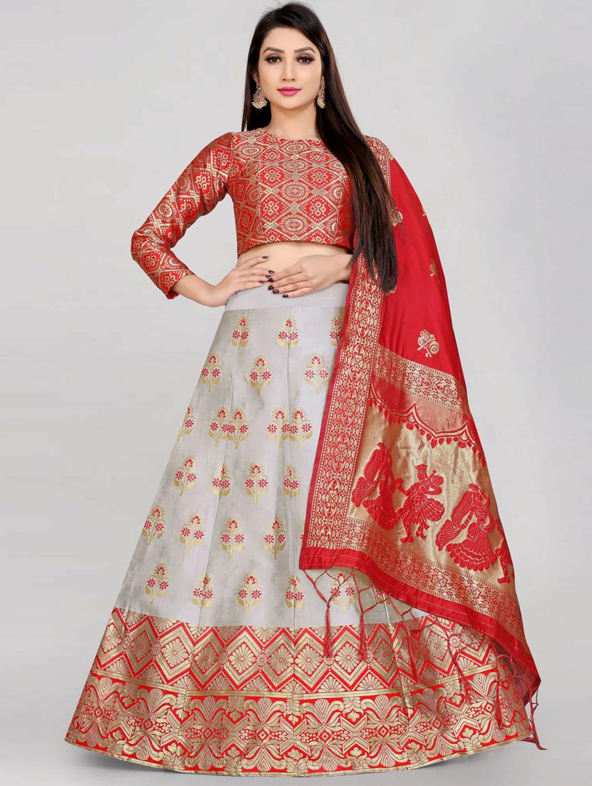 self design flared semi stitched lehenga - 19661702 - Zoom Image - 0