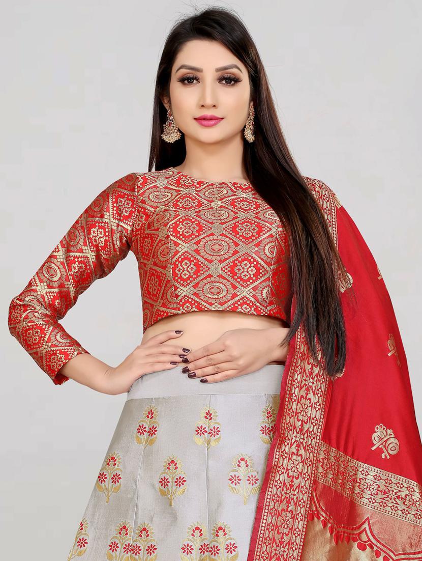 self design flared semi stitched lehenga - 19661702 - Standard Image - 3