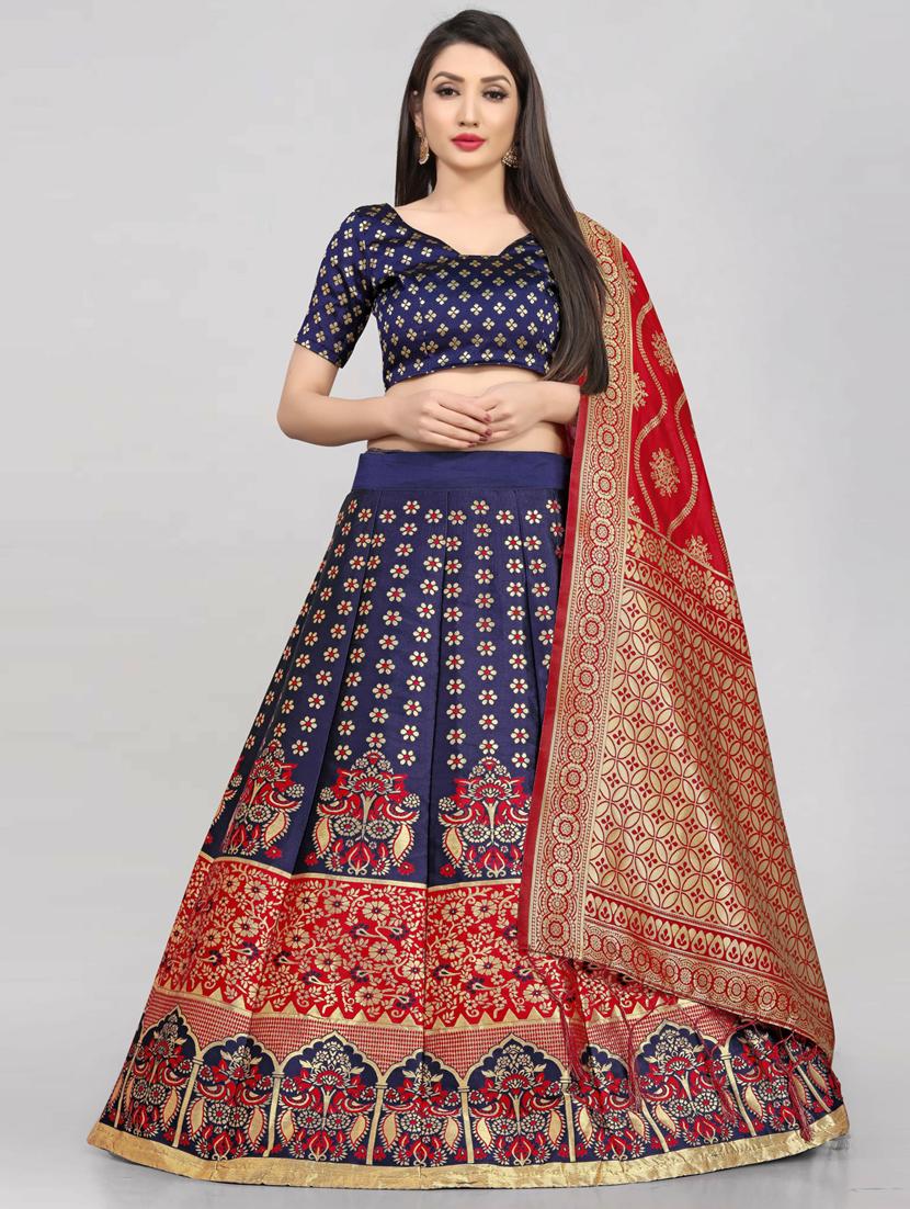 self design flared semi stitched lehenga - 19661705 - Zoom Image - 0