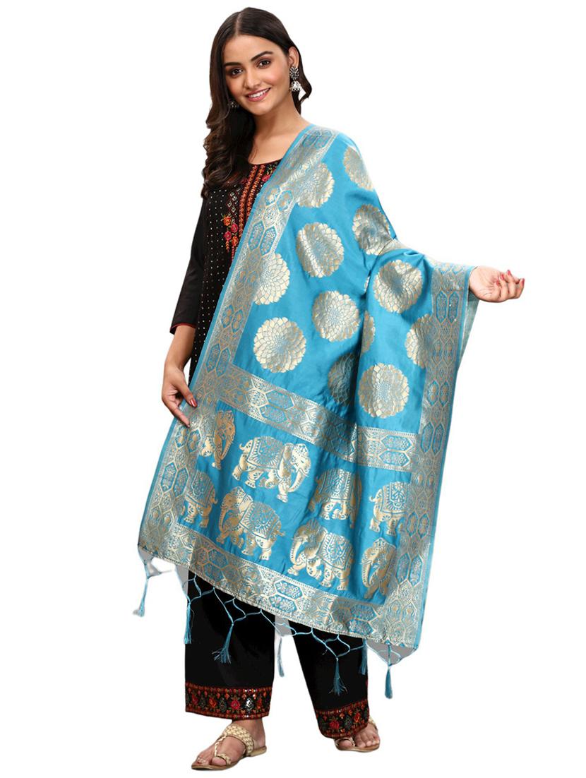 green jaquard dupatta - 19661780 -  Zoom Image - 0