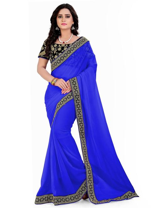 solid woven contrast bordered saree with blouse - 19661977 - Standard Image - 0