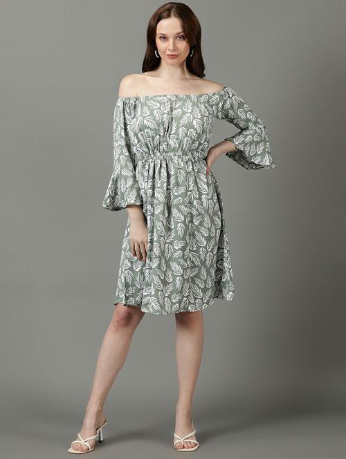 women's fit & flare leaf print dress - 19662530 - Standard Image - 0