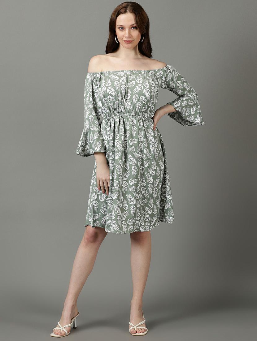 women's fit & flare leaf print dress - 19662530 - Zoom Image - 0