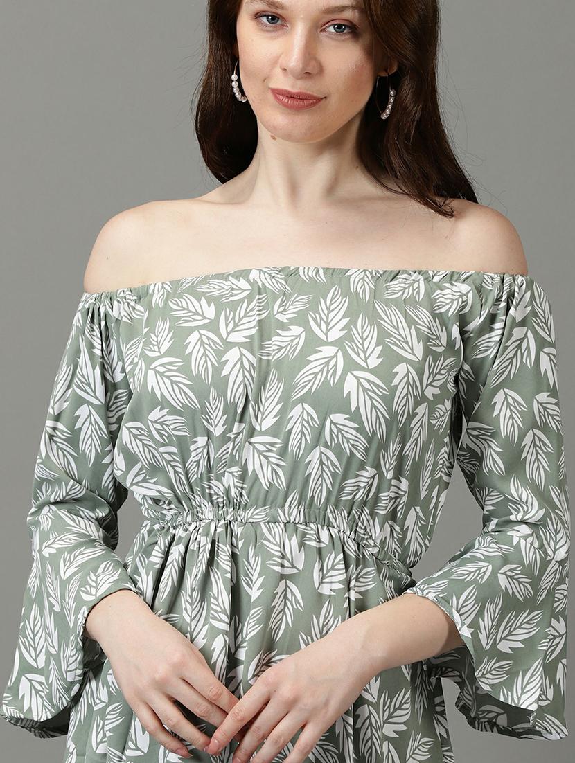 women's fit & flare leaf print dress - 19662530 - Standard Image - 5