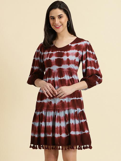 v neck tie & dye tiered dress - 19662550 - Standard Image - 0