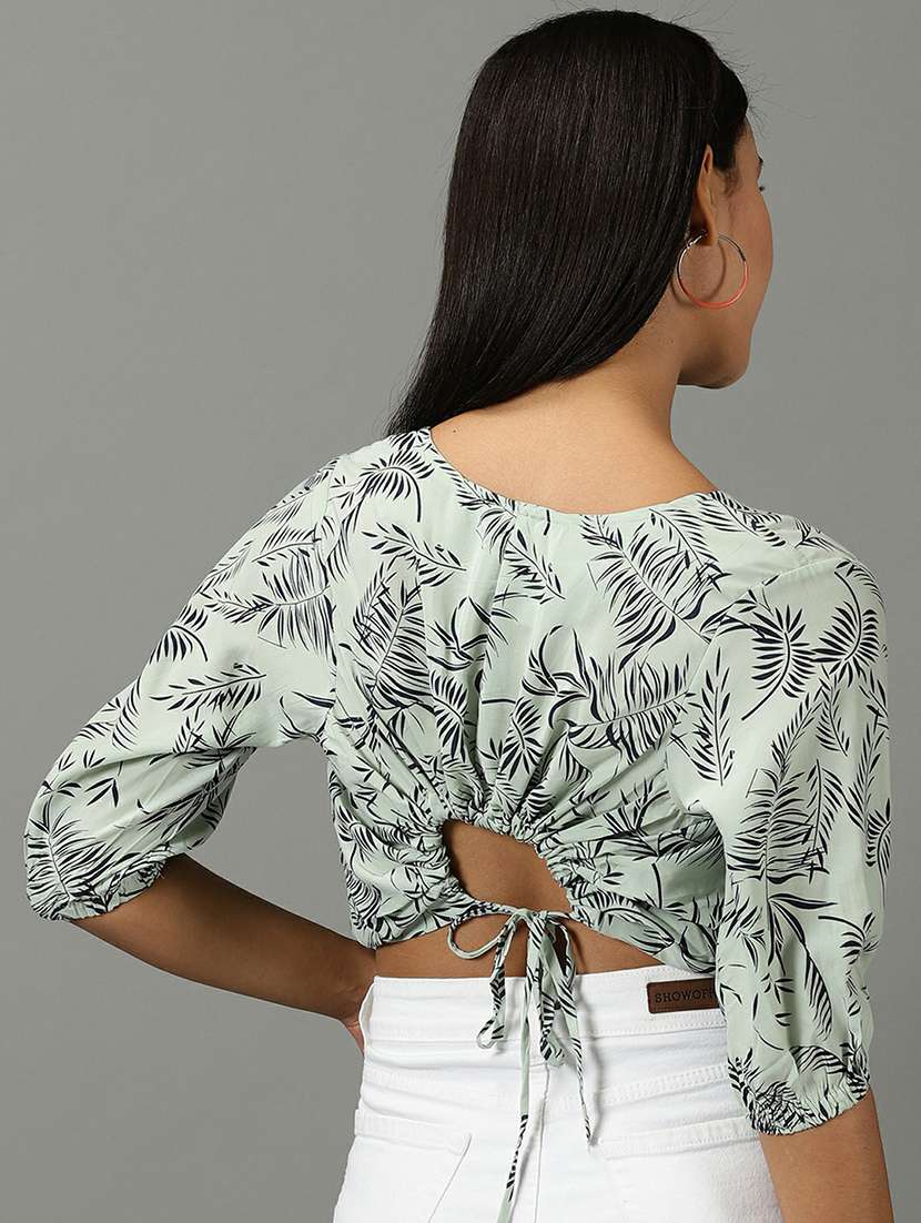 women's crop round neck top - 19662660 -  Standard Image - 3