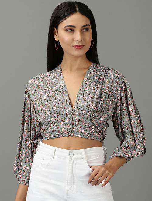 women's crop v neck top - 19662675 - Standard Image - 0