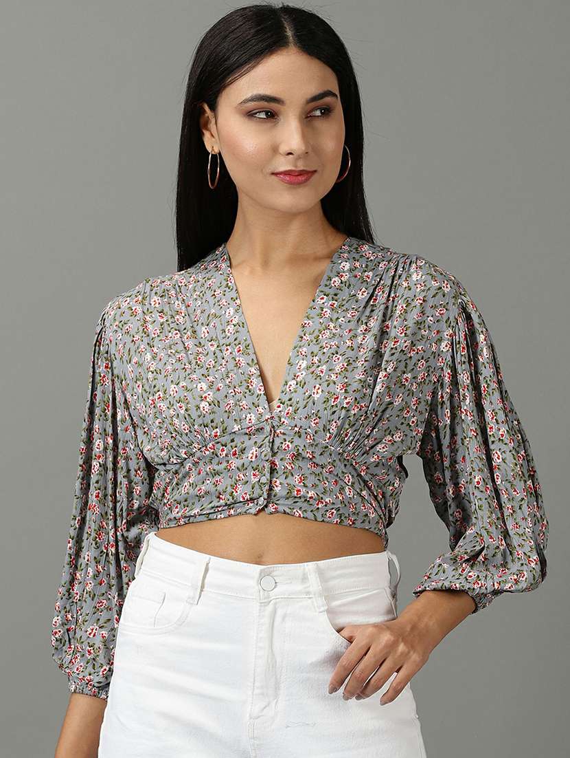 women's crop v neck top - 19662675 - Zoom Image - 0