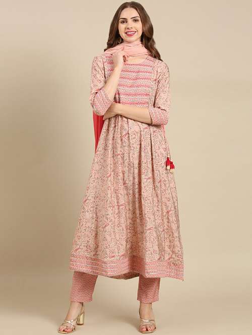 women floral round neck kurta pant set with dupatta - 19664932 -  Standard Image - 0