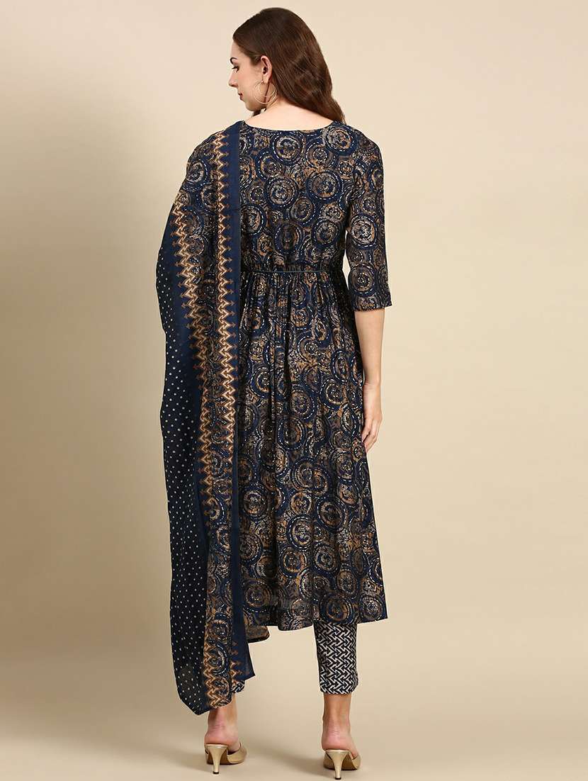 women navy blue printed kurta pant set with dupatta - 19664949 -  Standard Image - 3