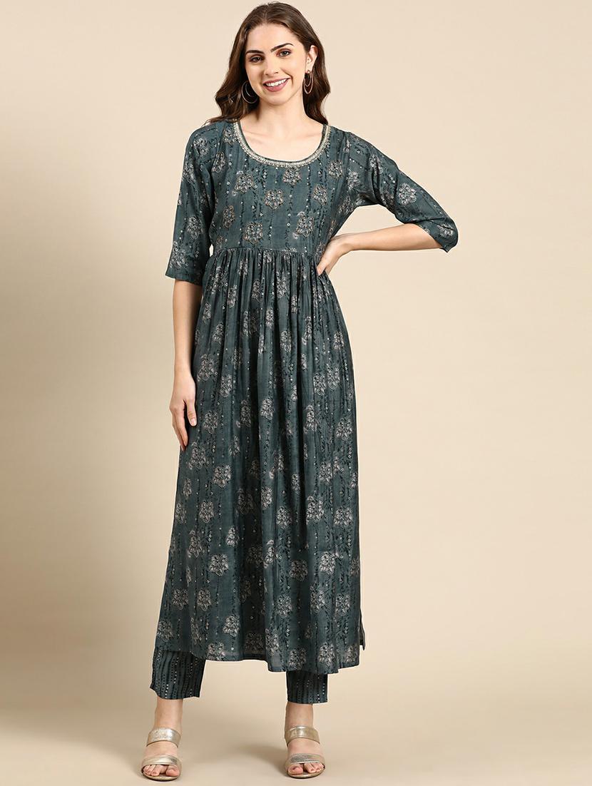 women printed round neck kurta pant set - 19664962 -  Zoom Image - 0