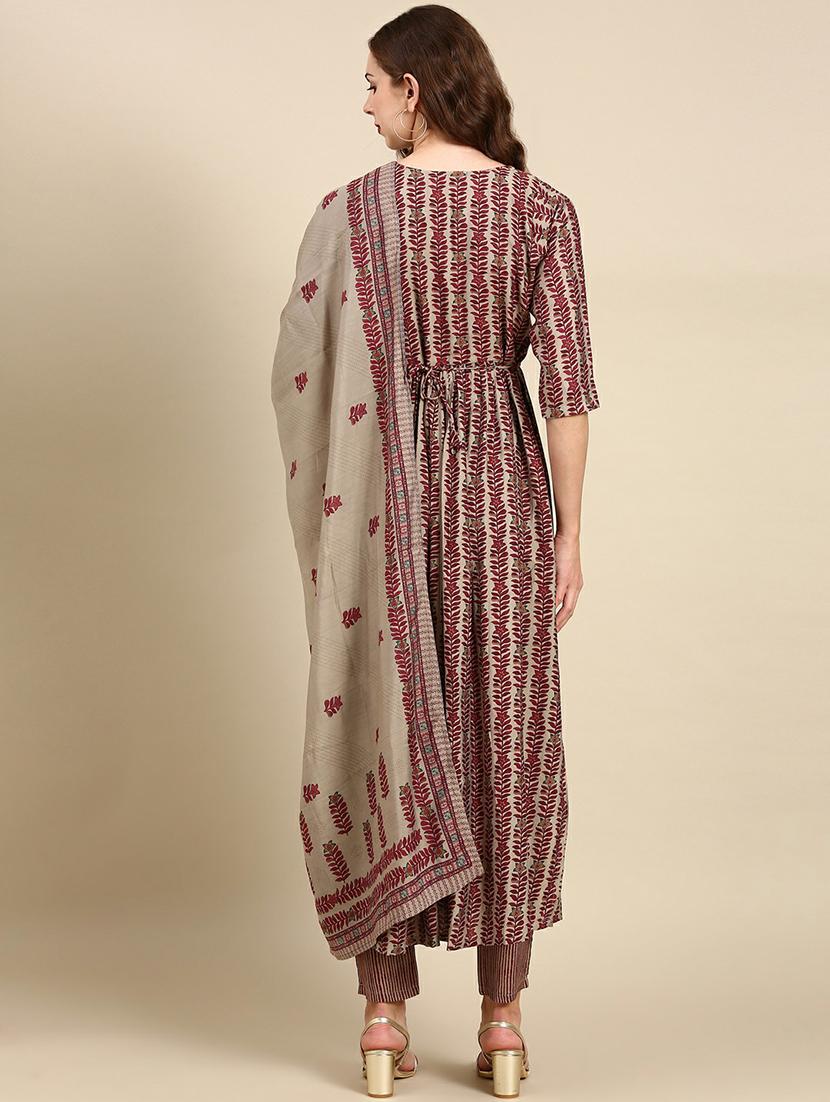 women printed round neck kurta pant set with dupatta - 19664964 - Standard Image - 3