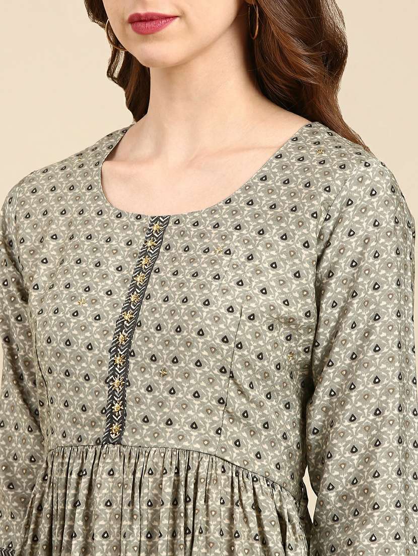 women grey printed round neck kurta pant set - 19664965 - Standard Image - 5