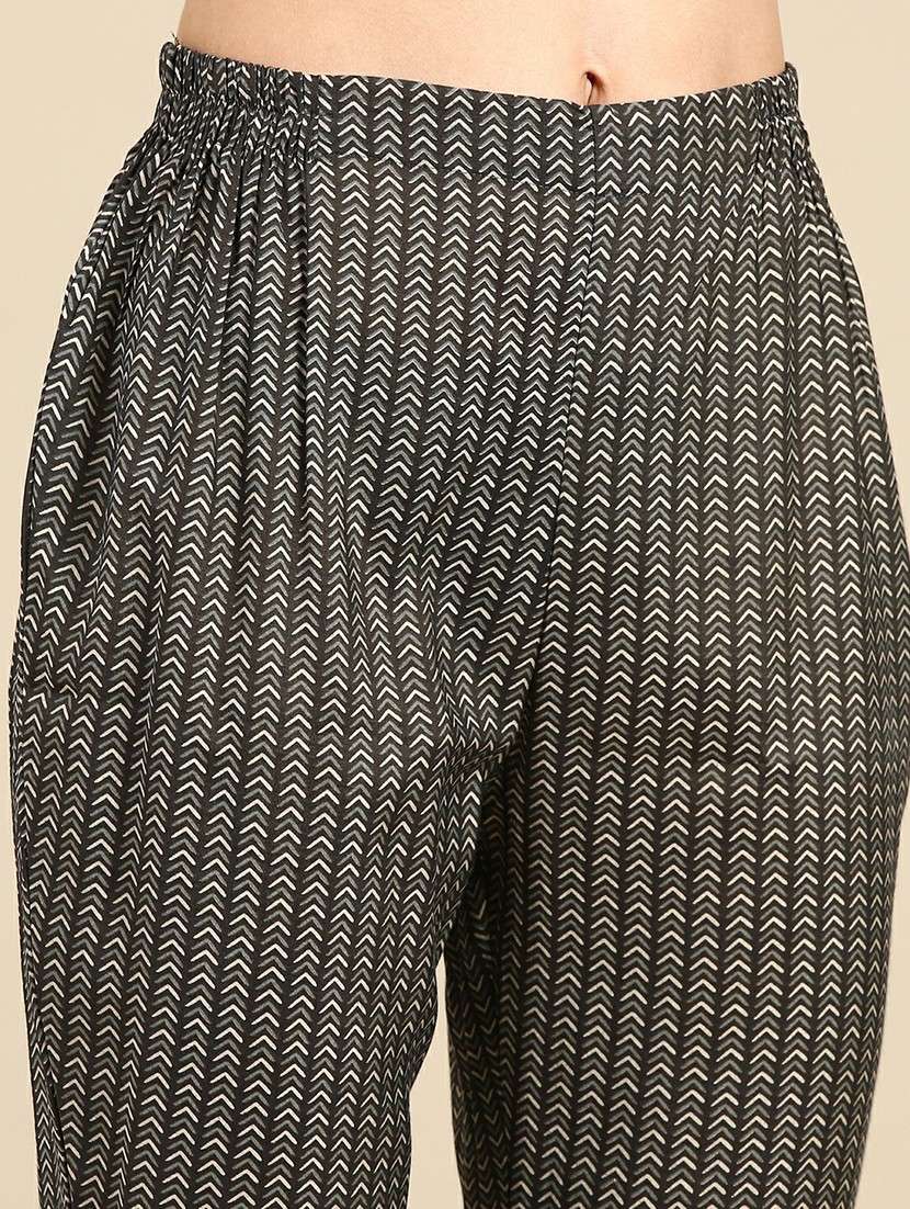 women grey printed round neck kurta pant set - 19664965 - Standard Image - 8
