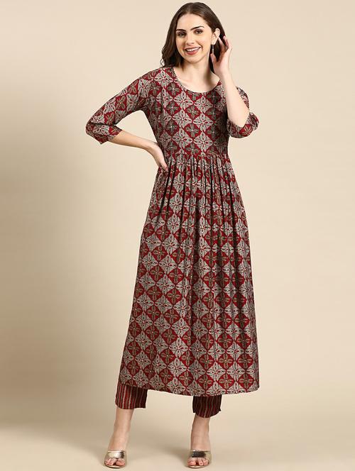 women printed round neck kurta pant set - 19664968 -  Standard Image - 0