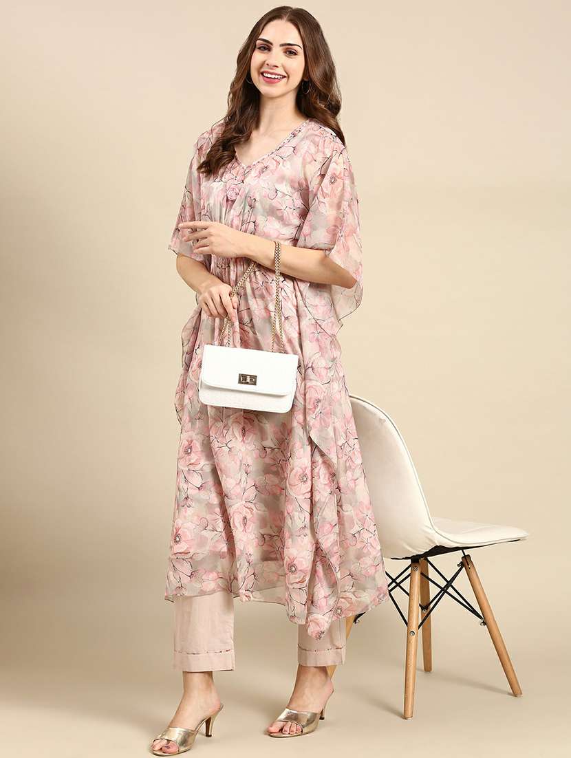 women floral printed v neck kaftan set - 19664978 -  Standard Image - 3