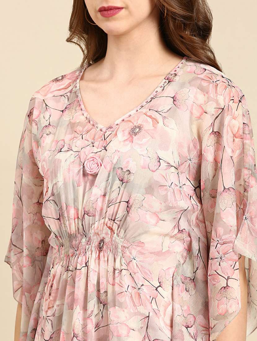 women floral printed v neck kaftan set - 19664978 -  Standard Image - 5