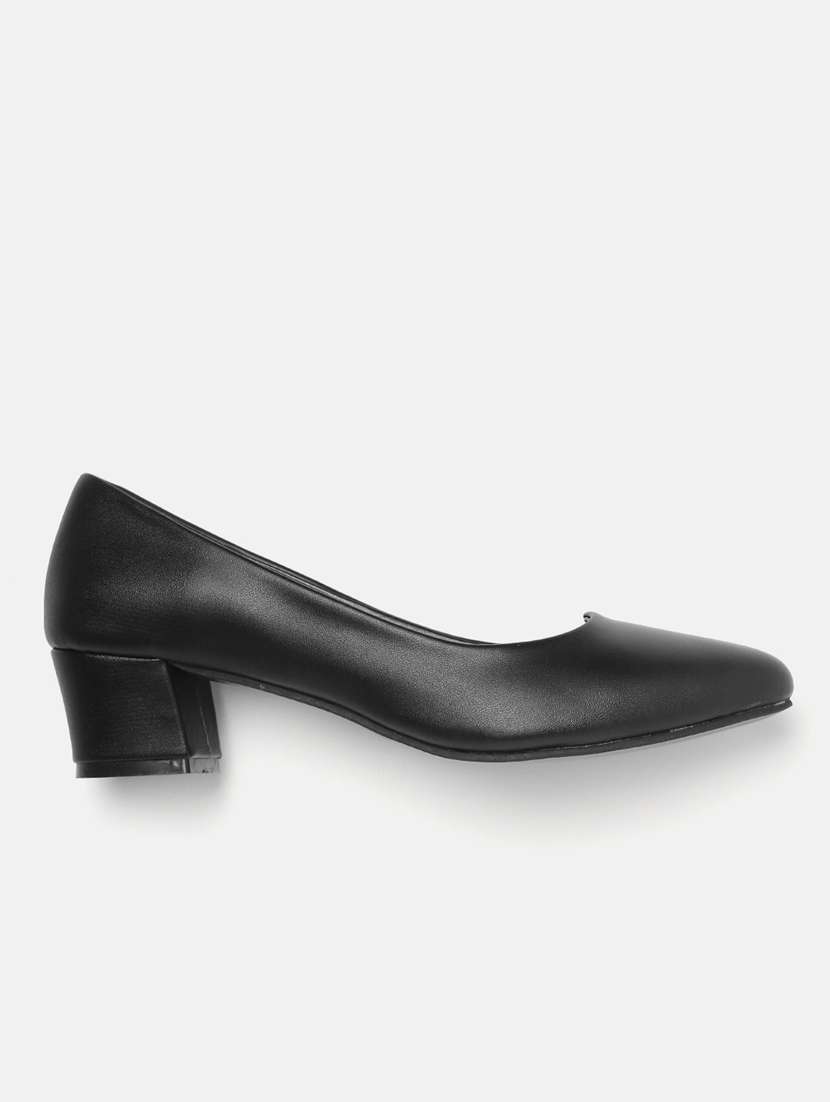 Black Faux Leather Slip On Pumps