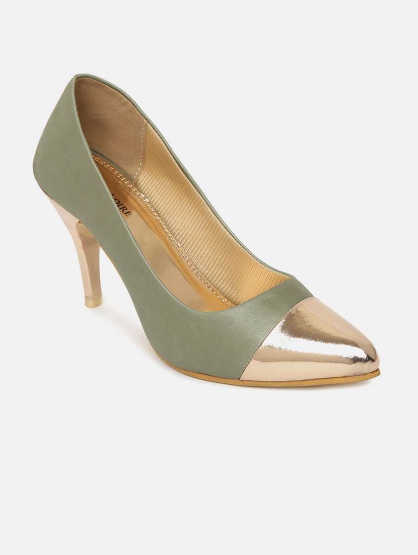 green faux leather slip on pumps