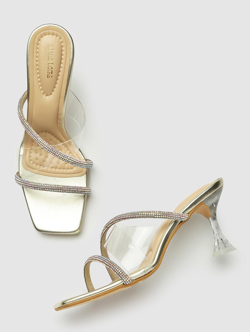 gold pu slip on sandals - 19666370 - Standard Image - 3