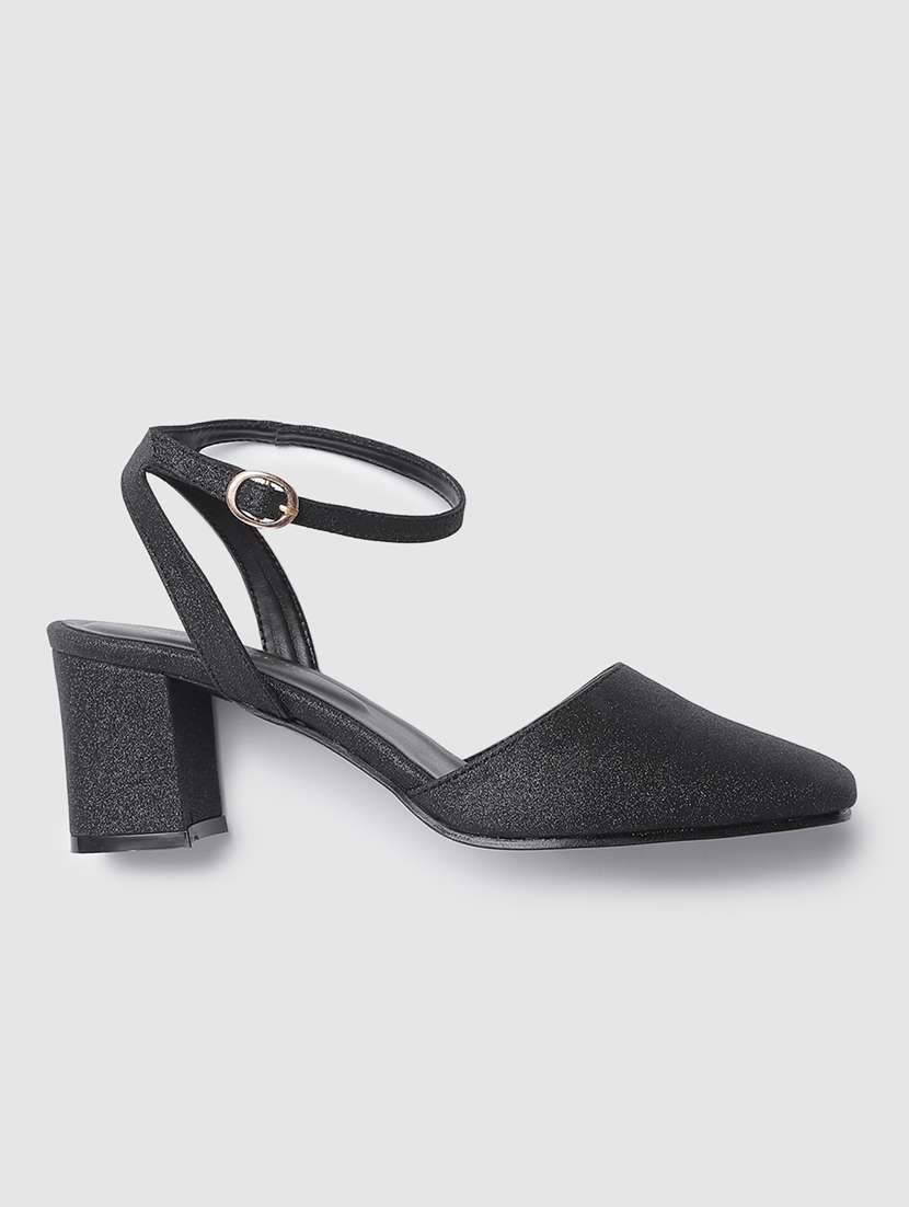 black synthetic back strap sandals